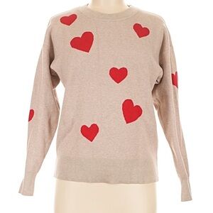 Tahari Beige Heart Print Crewneck Sweater - Women